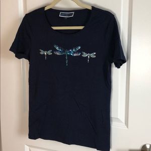 Karen Scott dragonfly detail Tshirt with jewels